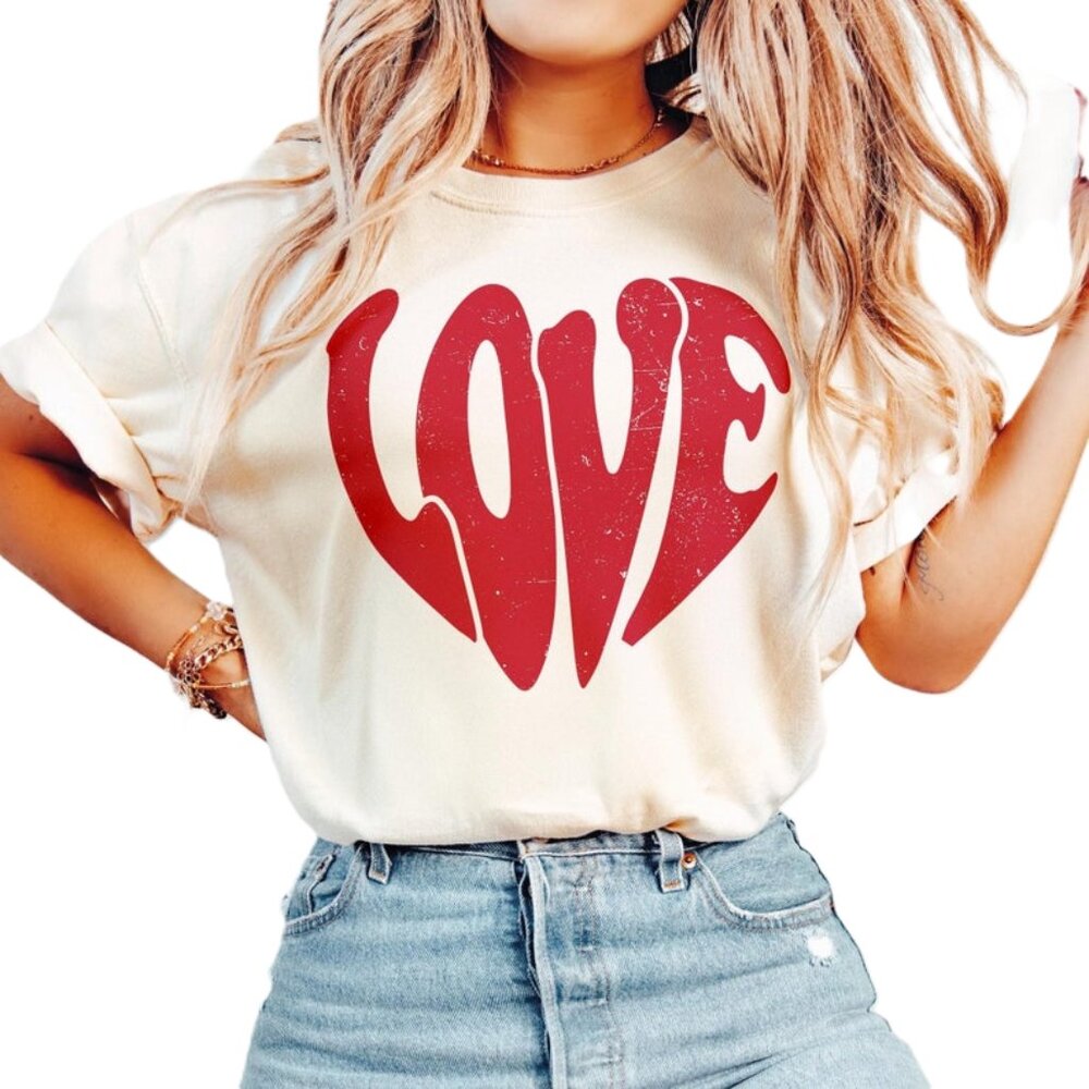 Retro Love Heart Shirt, Sand Color